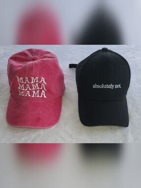 Pink "MAMA" Embroidered & Black "Absolutely Not' Hats OS Womens Set of 2
